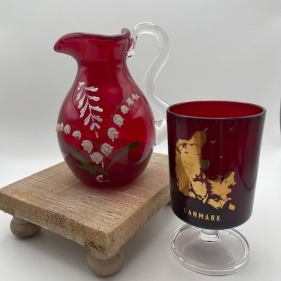 Denmark Other - Destinations Collectibles Denmark Ruby Glass Stemmed Cup‎ and Blown Glass Vase